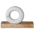 Mango Wood Mortar with Marble Ring Shaped Pestle, Natural & White, 11 in. 1