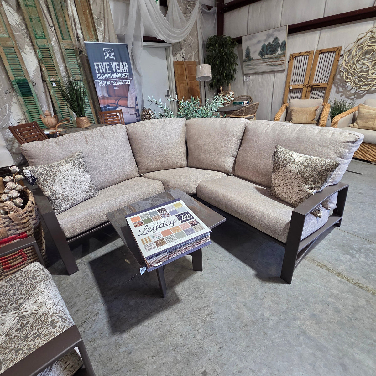 OW Lee, Arc Sectional, 3-Pieces, Sable Finish, Chartres Truffle, 40 X 141 X 38.25
