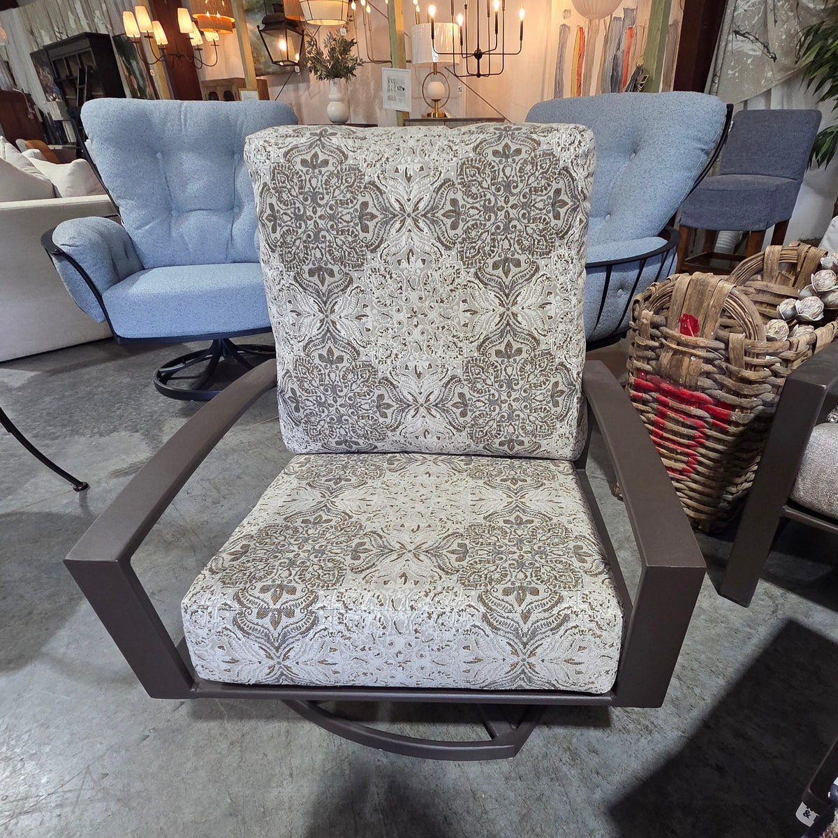 OW Lee, Arc Swivel Rocker Lounge Chair, Sable Finish, Lacework Stone, 64.75 X 29.75 X 37.5