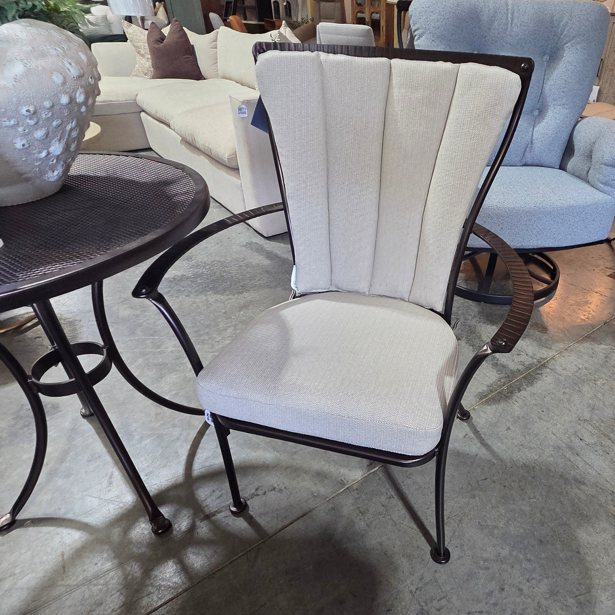 OW Lee, Monterra Dining Arm Chair with Back Cushion, Copper Creek Finish, Beckon Shell