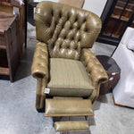 Sherrill Recliner L1662, Odelm Recliner, Green Leather w/Cont Fabric 4