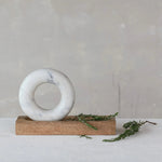 Mango Wood Mortar with Marble Ring Shaped Pestle, Natural & White, 11 in. 2