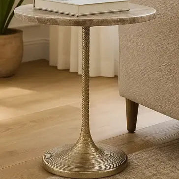 Twisted Marble Top Accent Table, Tan and Gold