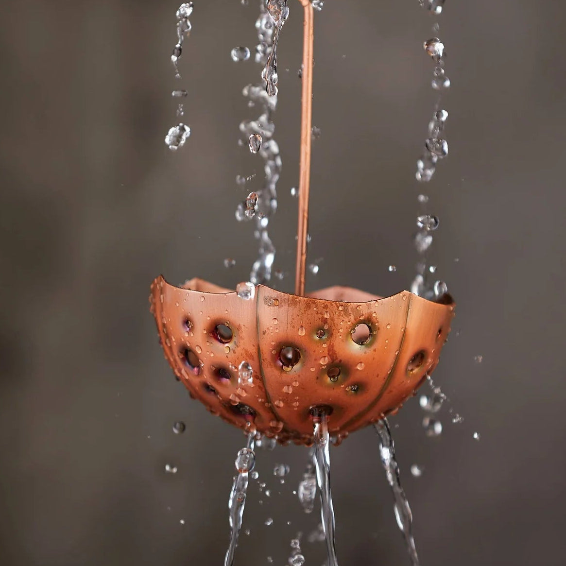 Umbrella Rain Chain, Antique Gold, 102 x 6.5 x 4.4 in
