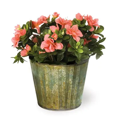 Red Tin Planter, Verdigris, 7 X 6 in