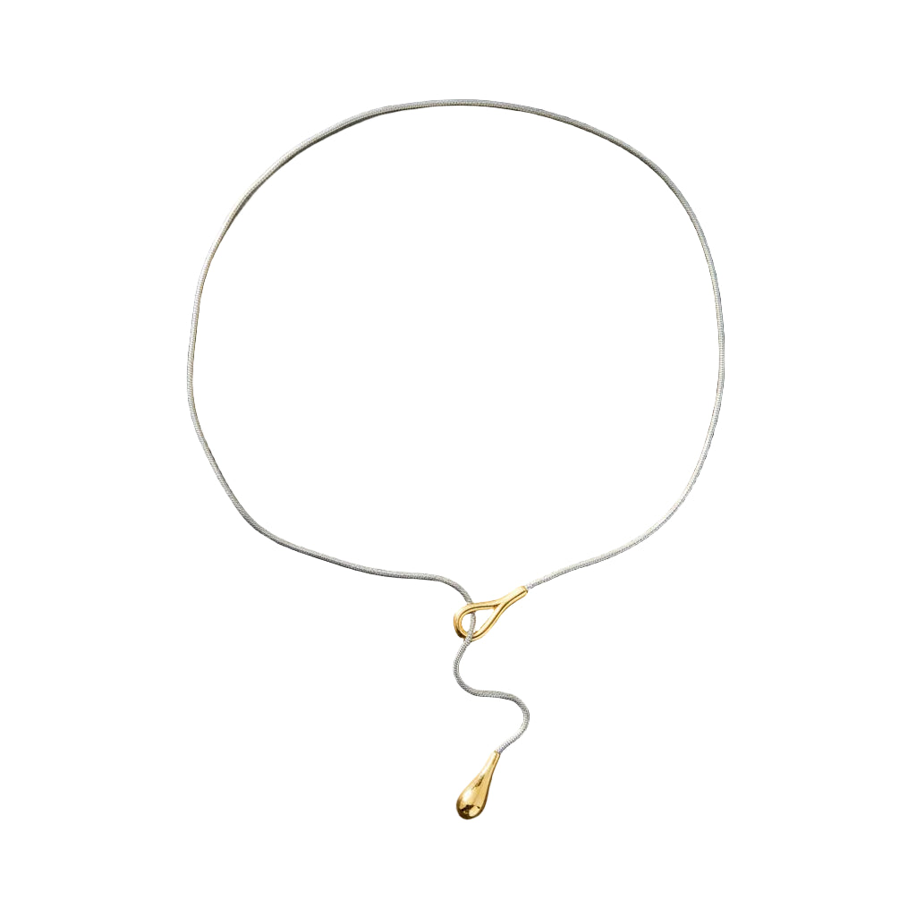 Tear Drop Lariat Water Resistant Necklace, Mixed Metal