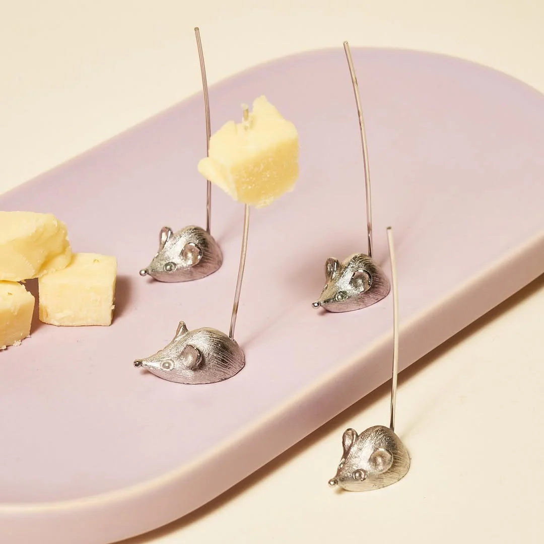 Vintage Cheese Picks with Mouse, Boxed Set of 8