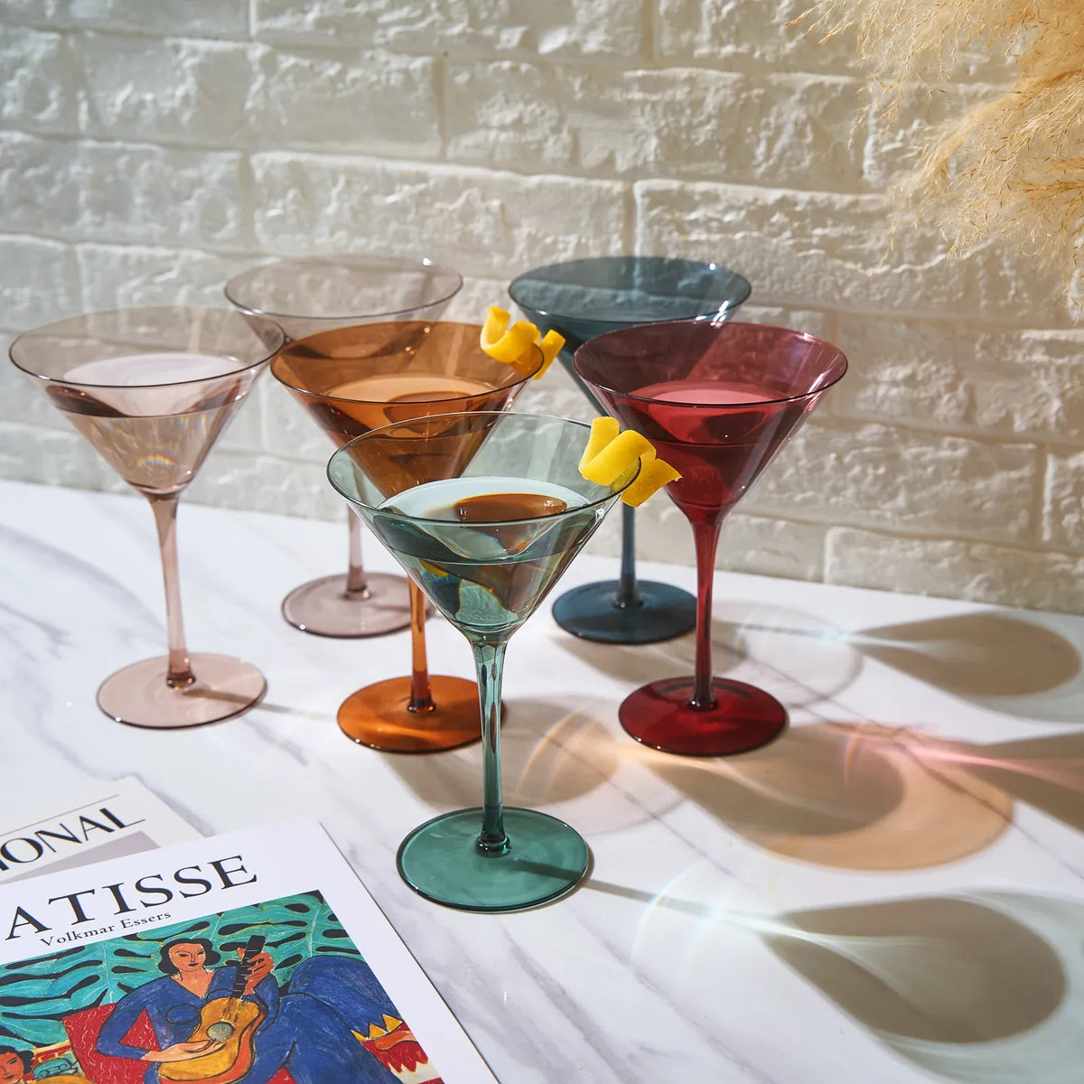 Khen Martini Glasses, 10 oz., Set of 6, Muted Rainbow