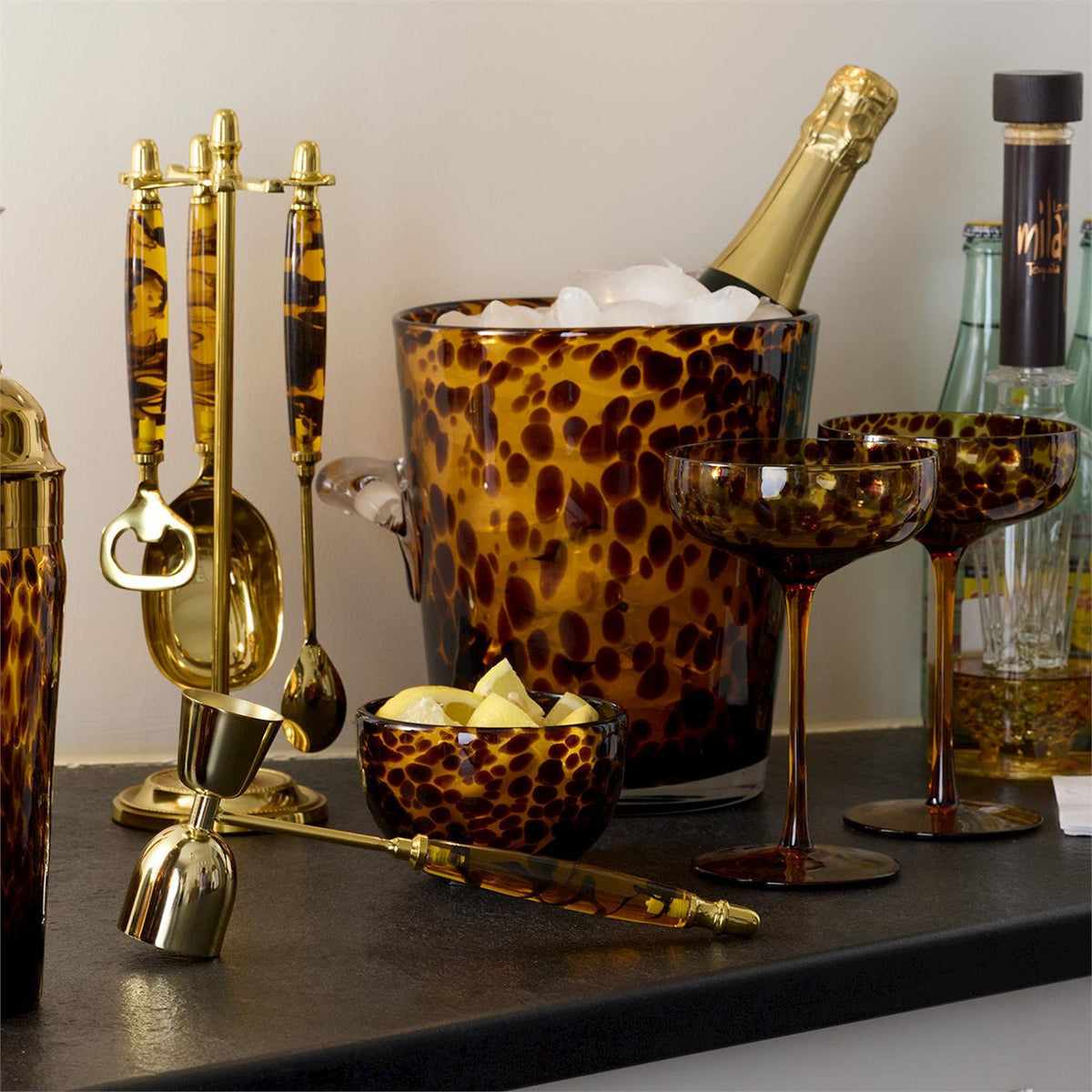 Four-Piece Tortoise Bar Set with Stand, 12 X 4 in.