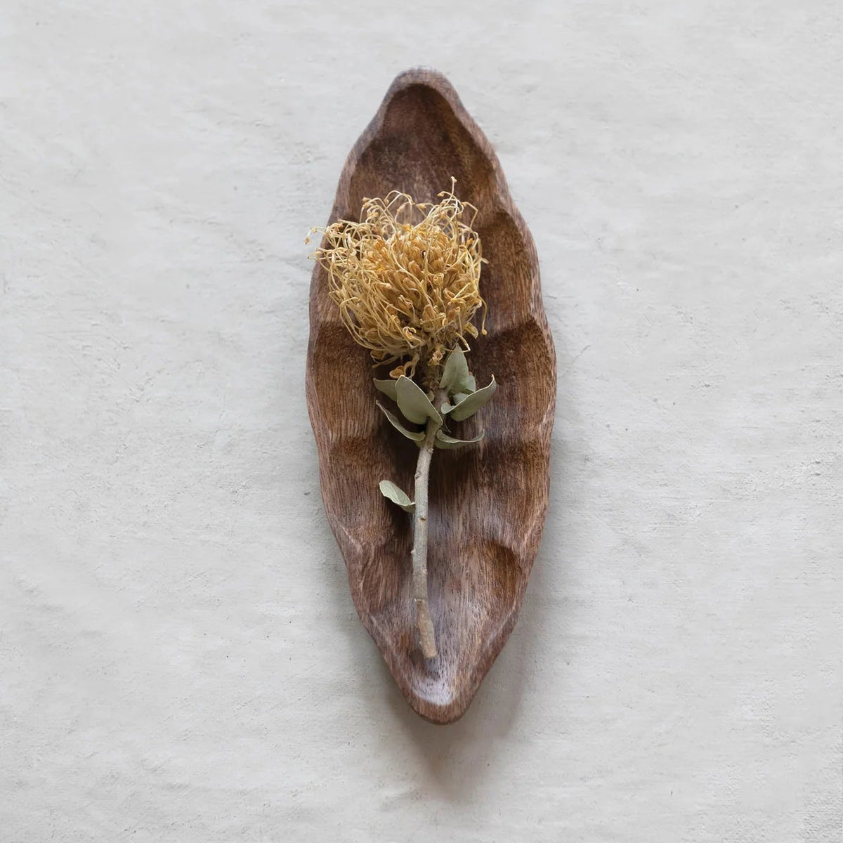 Hand-Carved Acacia Wood Leaf Shaped Dish, 4