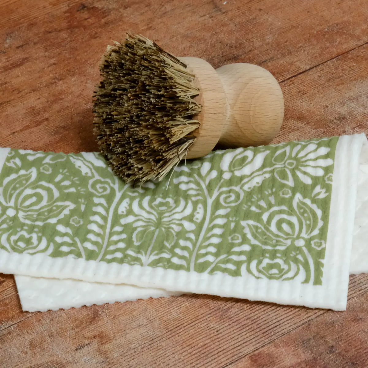 Swedish Dishcloth, Scandi Bloom, Olive Green