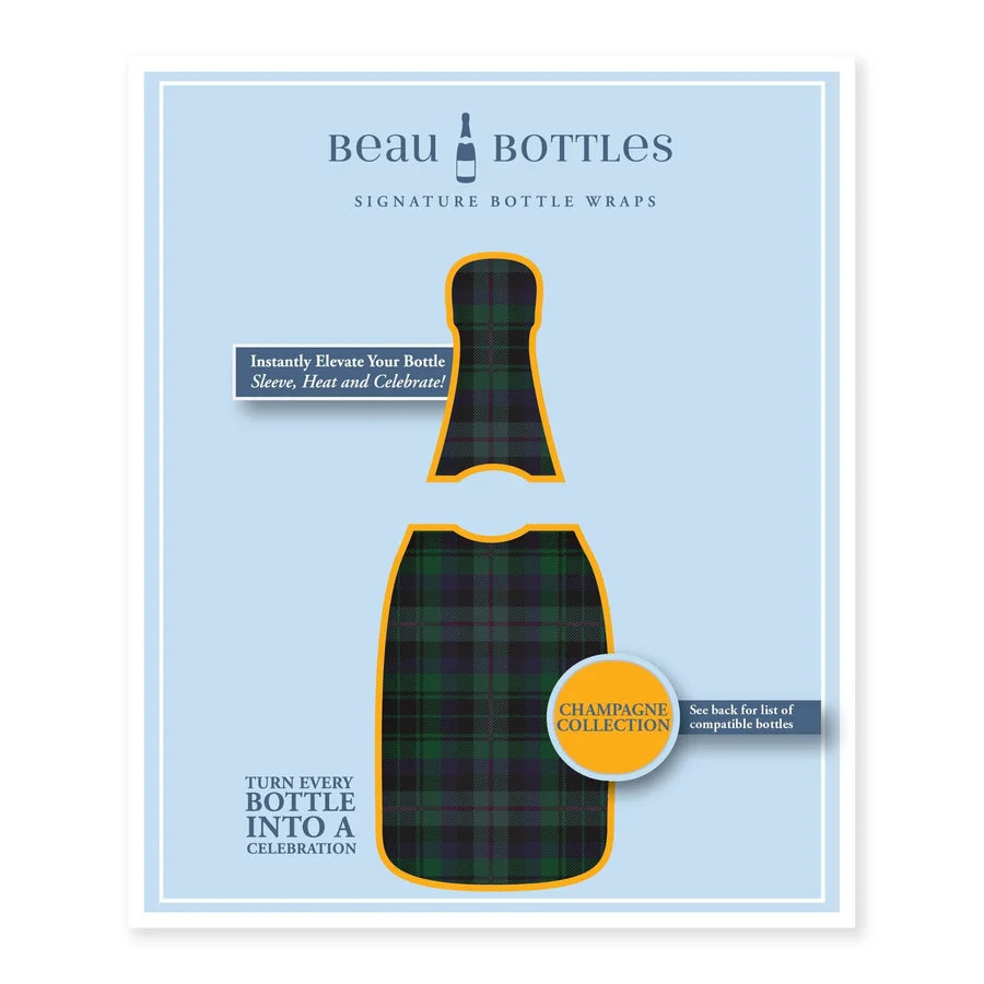 Beau Bottles Champagne Collection, Blue and Green Christmas Tartan