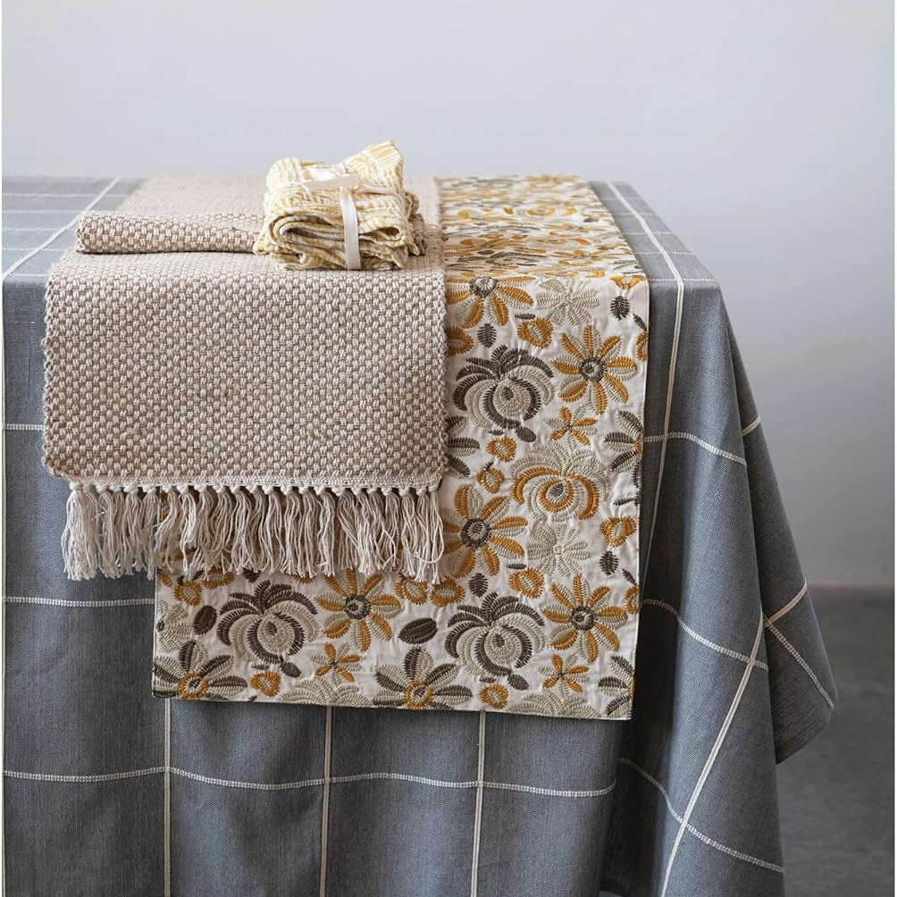 Woven Jute and Cotton Table Runner with Fringe, 72