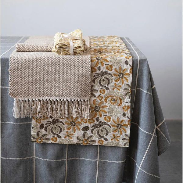 Woven Jute and Cotton Table Runner with Fringe, 72"