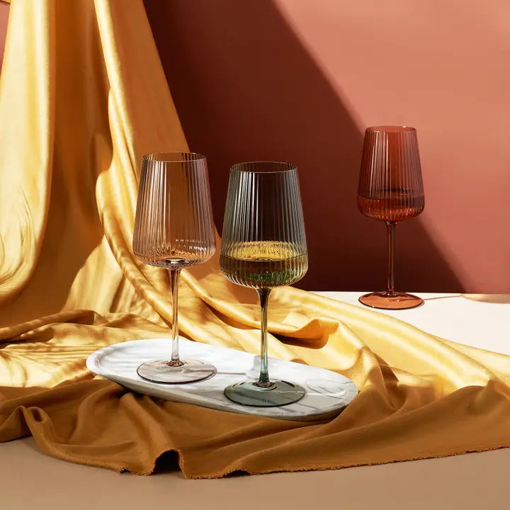 Khen Ribbed Colored Wine Glasses, Muted,  Set of 6, 10 oz., Set of 6