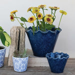 Ruffled Edge Stoneware Planter, Blue, 10.25 X 7.5 in. 2