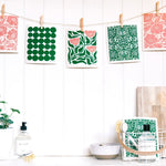 Swedish Dishcloth, Botanical Design, Green/Pink 2