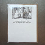 Gibson Girl Looking for Elsa Letterpress Greeting Card featuring vintage-style illustration of a woman speaking to a snowman with humorous text, ideal for unique gifts and decor from Knotty and Board. 1