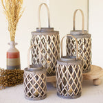 Grey Willow Cylinder Lanterns w/ Glass Inserts, Large, 19.5 in. 2