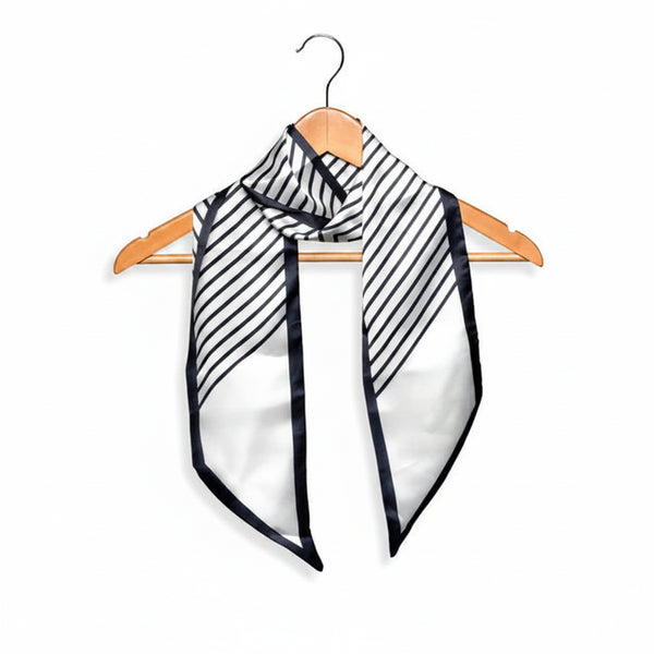 Angled Stripe Double Sided Scarf, White and Black, 145 x 13 in.