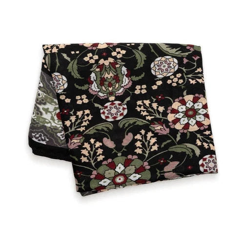 Heritage Medallion and Floral Scarf, Black, 180 X 88 in.