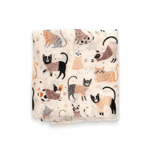 Cozy Cats Scarf, Cream, 180 X 85 in.