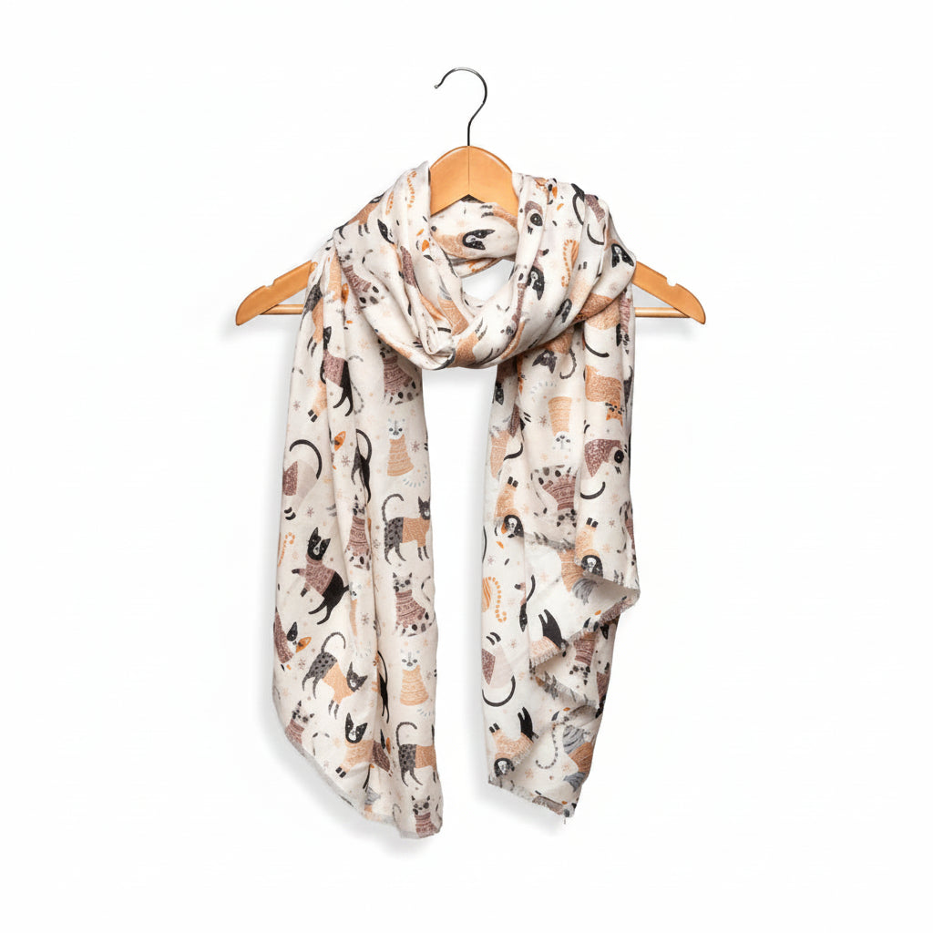 Cozy Cats Scarf, Cream, 180 X 85 in.