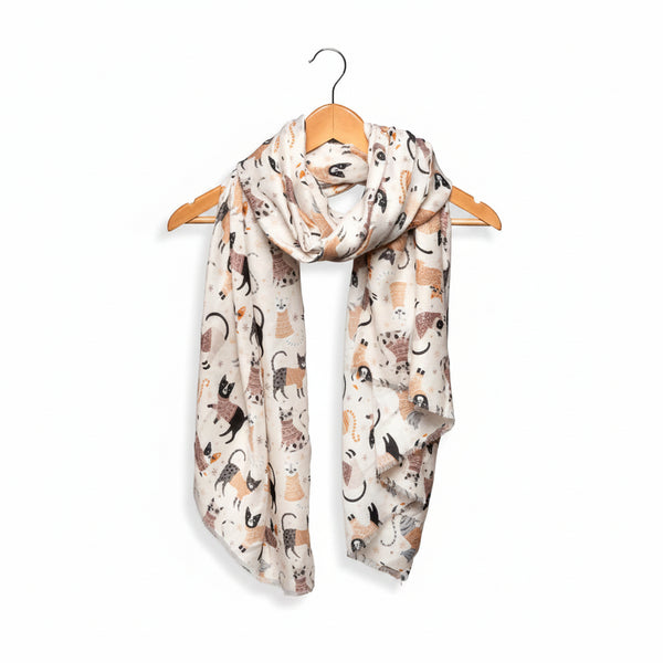 Cozy Cats Scarf, Cream, 180 X 85 in.