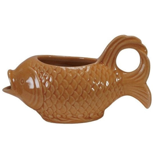 Fish Shaped Creamer, Orange, 2 oz ceramic creamer in the shape of a detailed fish, perfect for adding charm to kitchen or dining decor and gifts, available from Knotty and Board.