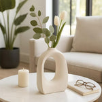 Ceramic Curvy Cut-Out Design Vase, Cotton White, 11 in. 2