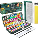 Watercolor Paint Set 100 colors & accessories featuring a floral-themed metal case, vibrant paint pans, brushes, palette, sharpener, and carrying pouch, ideal decor gift from Knotty and Board. 1