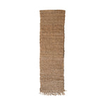 Woven Raffia Table Runner with Fringe in natural tones, featuring textured braided design and delicate fringed edges, perfect for adding rustic decor to dining and entertaining spaces. 1