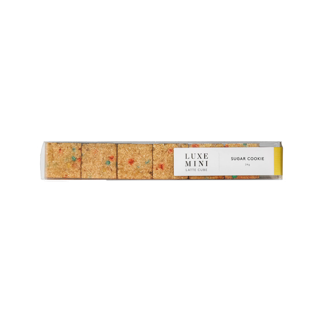 Teaspressa Luxe Mini Barista Cubes, Sugar Cookie flavor, packaged in a clear rectangular box, ideal for kitchen or gift decor with a touch of Knotty and Board style.