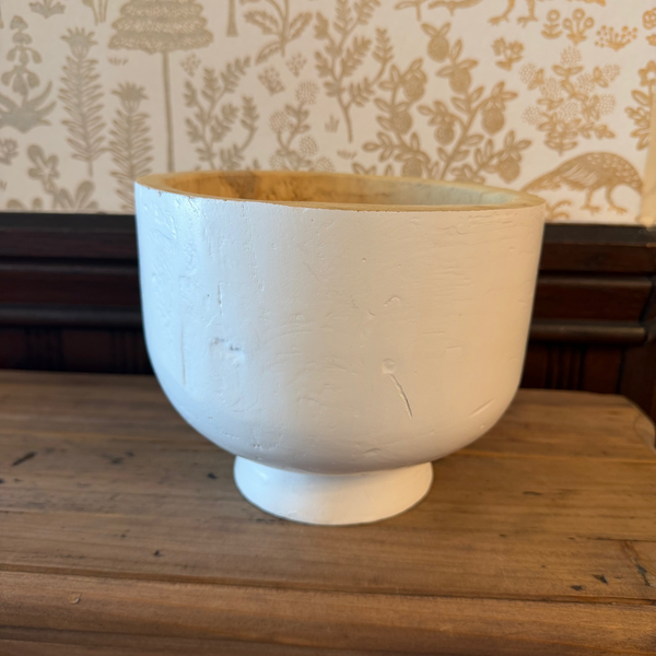 White Wood Bowl, Small with a smooth white painted exterior and natural wood interior, perfect for stylish kitchen decor and unique gifts from Knotty and Board.