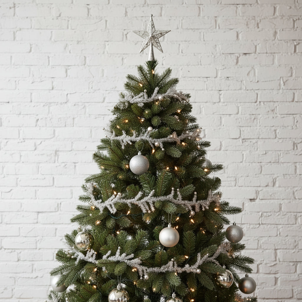 Tinsel Garland w/ Ball Ornaments, Antique Silver, 72