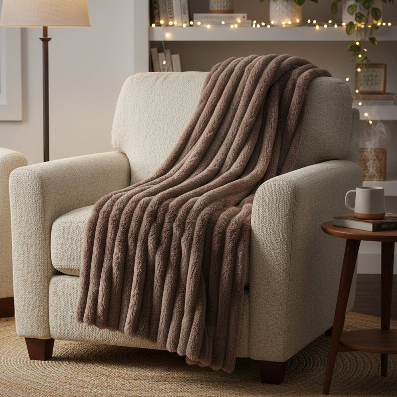 Fur Throw, Faux Rabbit, Brown, 50 X 60 in.