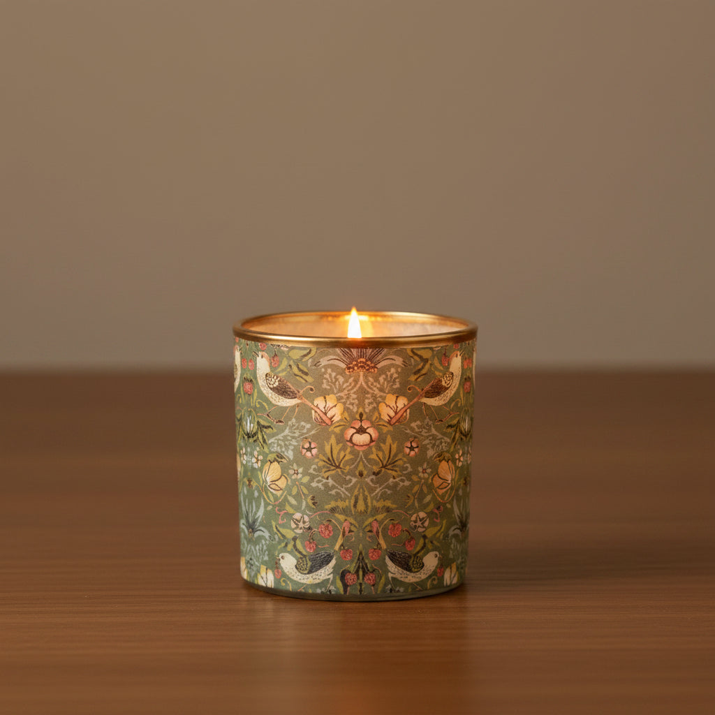 Morris Bird & Floral Print Paper Glass Votive, Green and Gold, 3 in.
