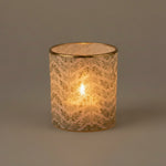 Branch Paper Pattern Glass Votive, Green, White and Gold, 3.5 in. 2
