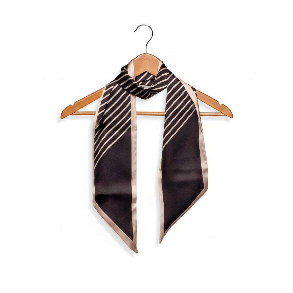 Angled Stripe Double Sided Scarf, Black and Tan, 145 X 13 in.
