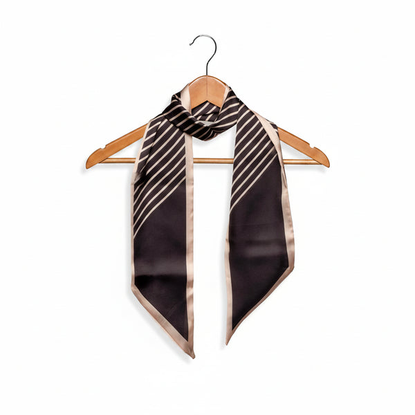 Angled Stripe Double Sided Scarf, Black and Tan, 145 X 13 in.