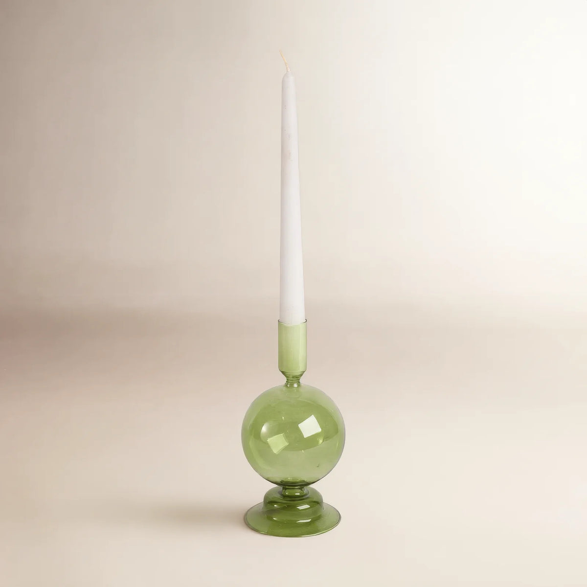 Glass Bubble Taper Candle Holder, Olive, 7 in.