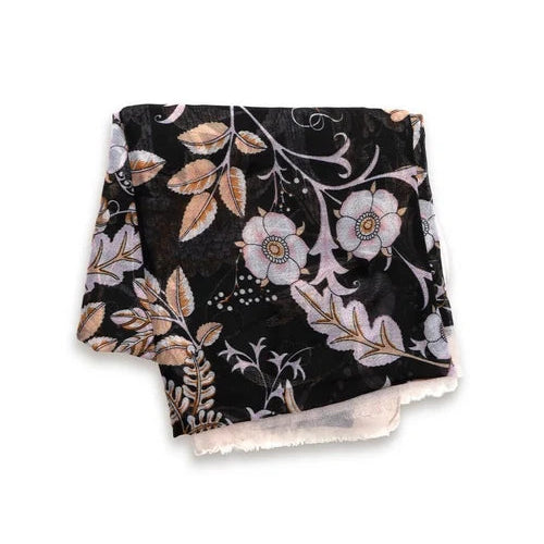 Grandeur Flowers Scarf, Black, 180 X 85 in.