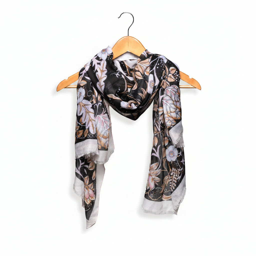 Grandeur Flowers Scarf, Black, 180 X 85 in.