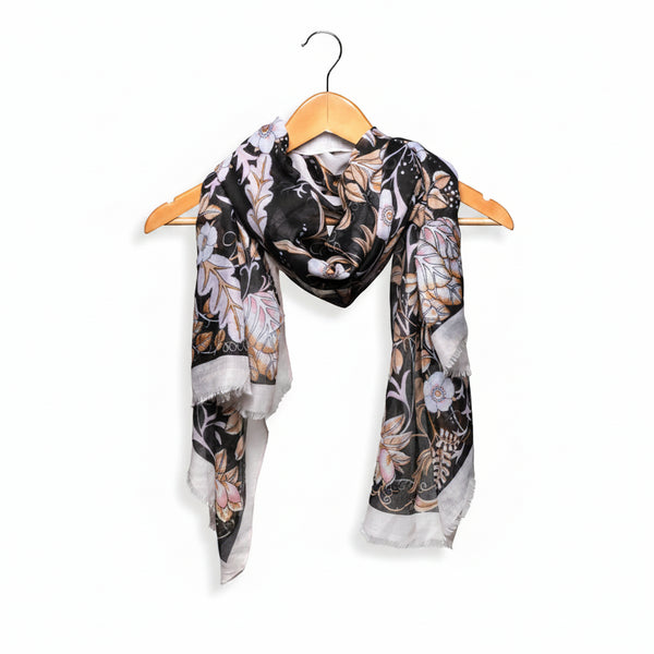 Grandeur Flowers Scarf, Black, 180 X 85 in.