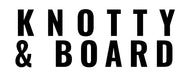Bold black text logo displaying the words Knotty & Board in a clean, modern sans-serif font on a white background.