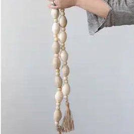 Mango Wood Bead Garland with Jute Tassels, 60