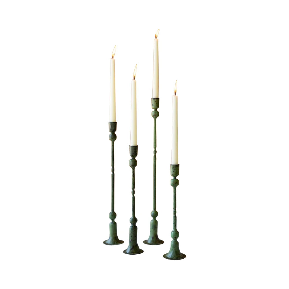 Forged Iron Taper Candle Holders, Green Patina, Extra Large, 19 in.