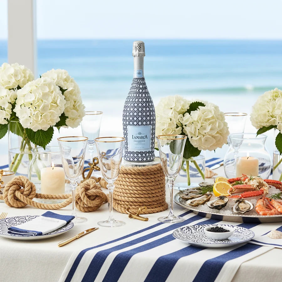 Beau Bottles Champagne Collection, Navy and White Cane