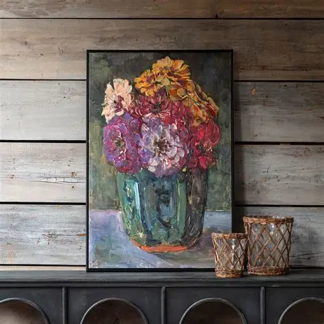 Summer Zinnias Remarque Wall Art, 24 X 36 in.