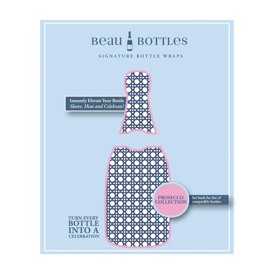 Beau Bottles Champagne Collection, Navy and White Cane